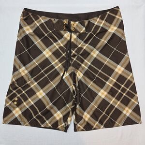 Mossimo Supply Co. Brown and Yellow Checkered Board Shorts